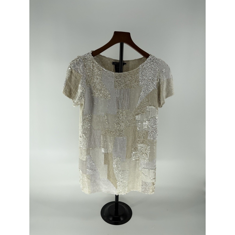 Peachoo + Krejberg Ivory Silk Sequin Patchwork Blouse Top Small NWT Avant Garde